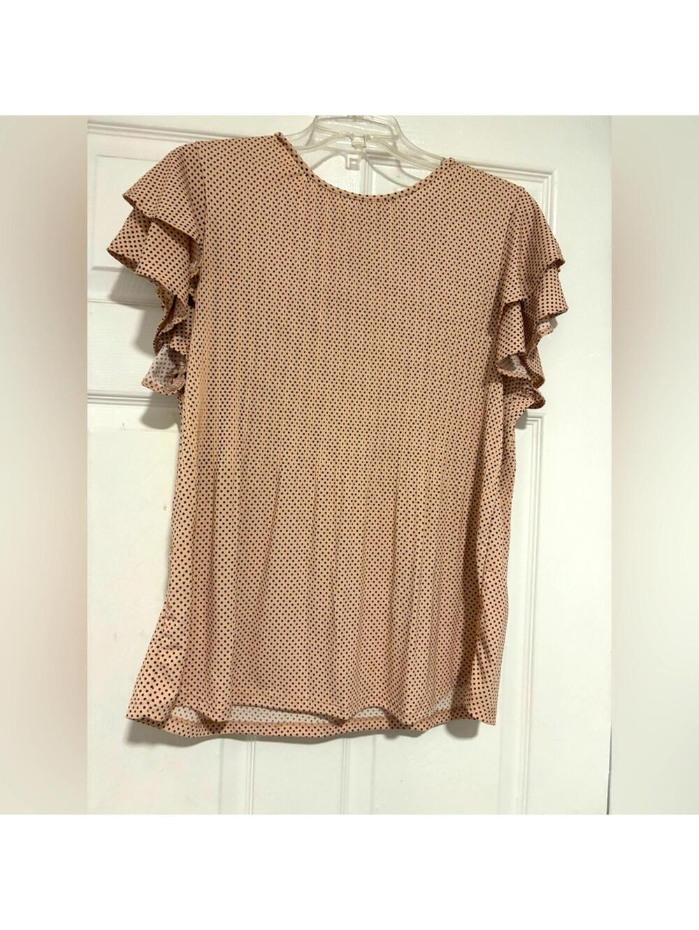Adrianna Papell Beige Polka Dot Ruffle Sleeve Blouse - Picture 1 of 6